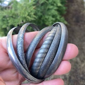 SILVER Boho Bangles Bracelets Set